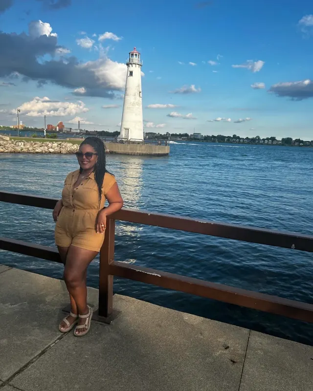 Kendra by the water at the lighthouse